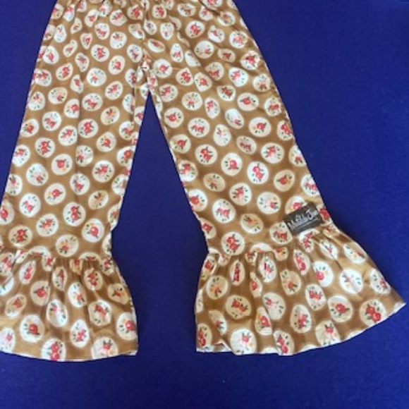 Matilda Jane Brown With Flower Print Ruffle Capri Pant Girls Size 8 - Picture 3 of 7